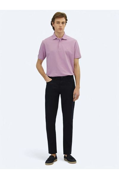 Kip Navy Blue Plain Woven Regular Fit Casual Cotton Blended Trousers