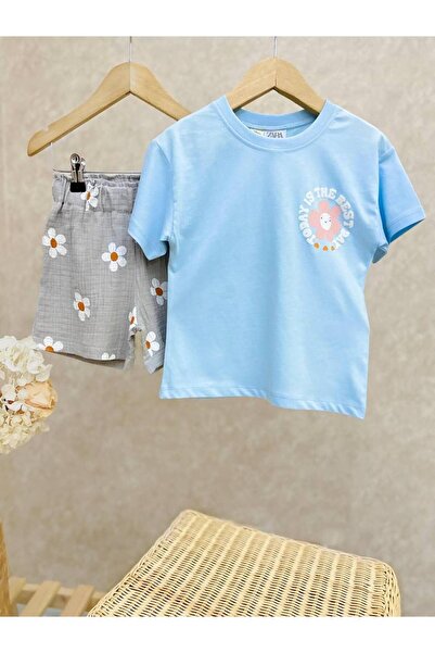 2kids2mom Set de tricou cu imprimeu floral Laciel Paris și pantaloni scurți d...