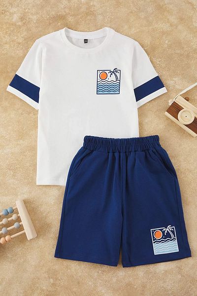 Pollito Boy's Sea Printed T-Shirt Shorts Set of 2