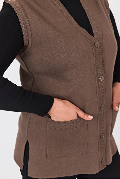 Uludağ Triko Дамска плетена жилетка от норка с копчета