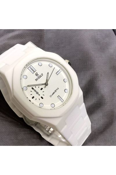 Rivoly Luxury Men's Quartz Watch with 40mm White Fiber Strap