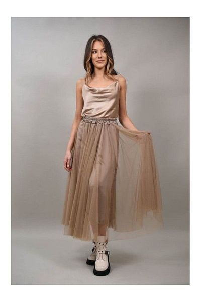 FASHIONLAND Satin T-shirt with thin straps Carini One-size-fits-all Cream