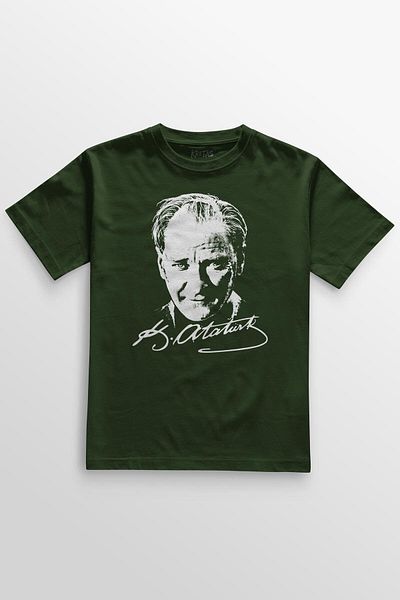 Kretas Χακί T-Shirt Mustafa Kemal Atatürk 23 Απριλίου 19 Μαΐου Τυπωμένο T-shirt Regular Fit Unisex