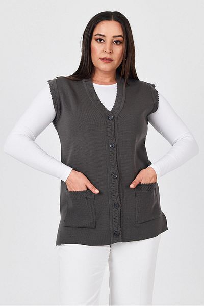 Uludağ Triko Women's Smoked Buttoned Steel Knit Vest