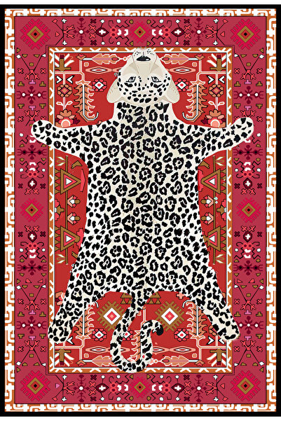 Rugs Modern Halı Mira 889 Kırmızı Vintage Görünüm Leopar Halı