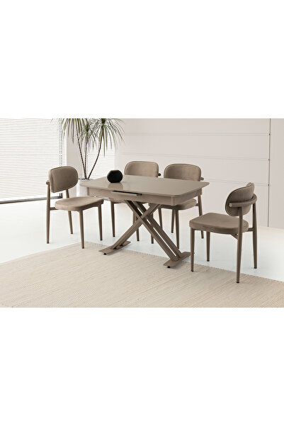 Levent Mobilya Aksesuar Otranto Hg Masa, Perla Sandalye, Cappicino, 120x70