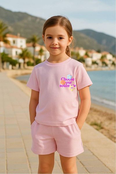 2kids2mom Back Printed T-Shirt and Shorts Bottom Top Girl's Set (3-10 Years)