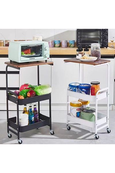 Viyogo Masuta portabila petru cafea, otel carbon, 2 polite si cu o masa de lucru, 79 x 43 x 30 cm, alb