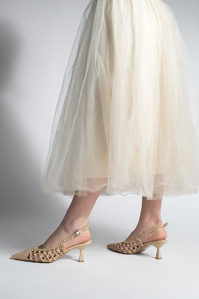Marjin Women's Stiletto Pointed Toe Hand Braided Slingback Heeled Shoes Elvina Beige