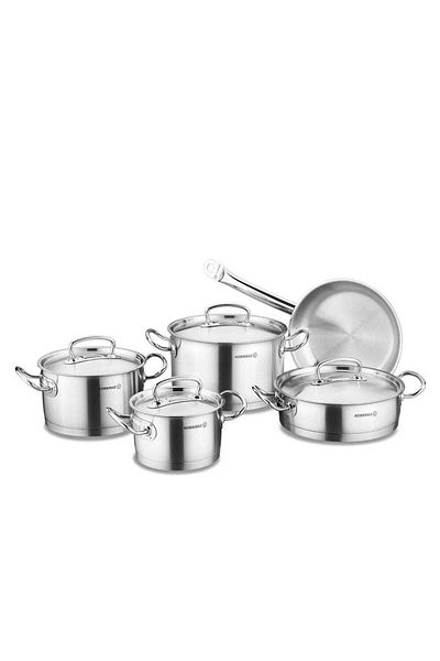 KORKMAZ Korkmaz 18/10 Proline Turkish Stainless Steel Cookware Set, 9 Pieces, A1150