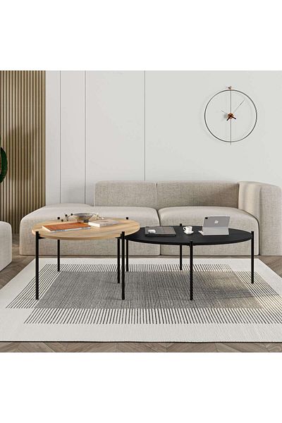 Mourah Home Odelia Modern Coffee Table, Nesting Table, Oak- Black