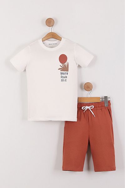 Pollito Boy's Poipu Beach Park Front and Back Printed T-Shirt Shorts 2-Piece Set