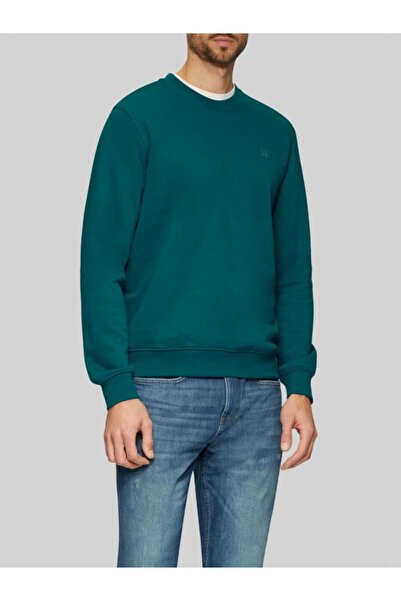 s.Oliver Men's crew neck sweatshirt with logo, Turquoise, S