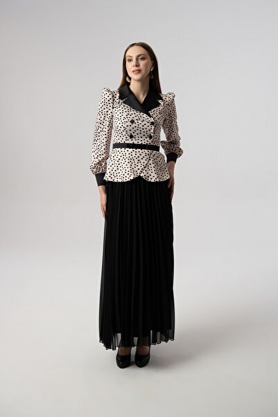 Elaris Exclusive ELARİS Nokta Desenli Piliseli Uzun Elbise