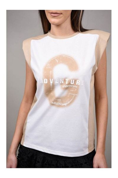 CHANGE OFF GIOIA SHOULDER PADDING T-SHIRT ONE SIZE Cream