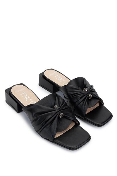Tamer Tanca Women's Genuine Leather Black Heeled Slippers