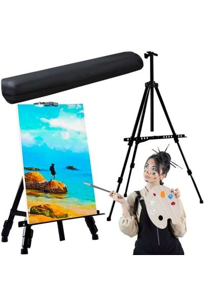 varioshop Metal Easel for Painting VarioShop®, Tripod, Foldable, Adjustable in 3 Segments, Black