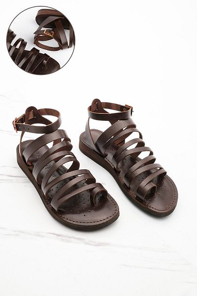 Marjin Damen-Flip-Flops aus echtem Leder, leichte Sandalen mit Eva-Sohle, Saper Brown