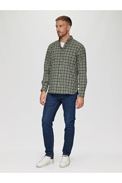 s.Oliver Men's long-sleeved shirt, checkered print, Regular fit, Dark green, 2XL