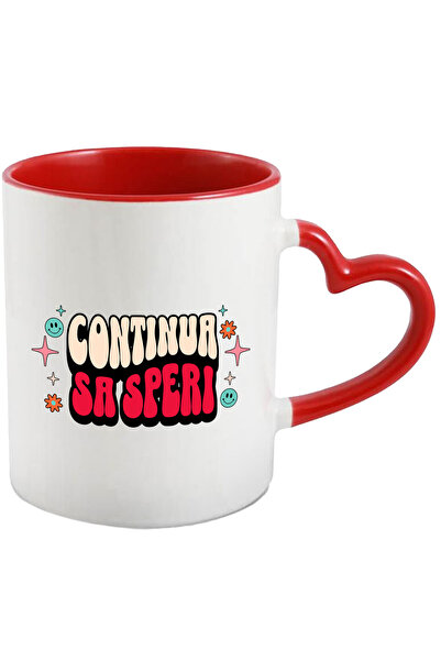 StoryGift Romania Cana Continua Sa Speri, 330ml, Ceramica Cu Maner Inima Rosi...