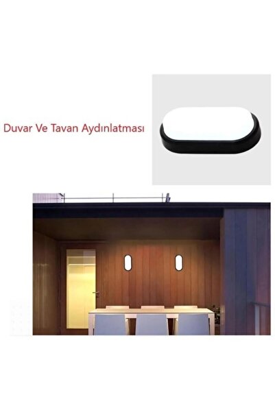Genel Markalar ekim aydınlatma Balkon ,Teras,Banyo,Wc Oval ledli Duvar armatürü 15-20 Watt siyah kasa