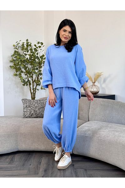 RAMONA BADESCU EXCLUSIVE Muslin Women's Costume - Loose Blouse and Long Pants with Elastic