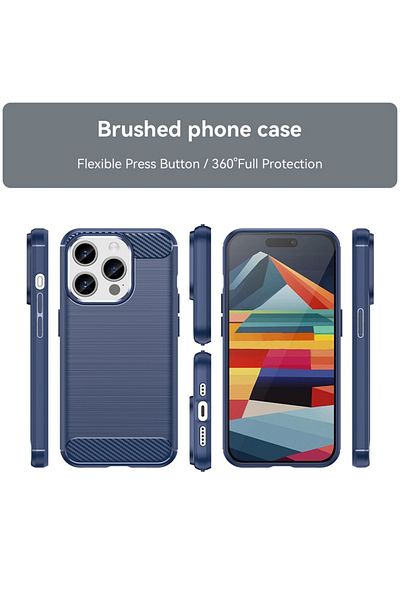 SKYDDAR INNOVATION Carcasă pentru iPhone 15 Pro Max, silicon carbon, silicon premium, subțire, albastră, set cu autocolant