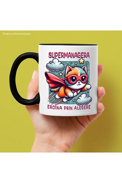 StoryGift Romania Super Manager Mug, Superhero, Heroine By Choice, 330ml, Ceramic with Black Handle, With ,STG