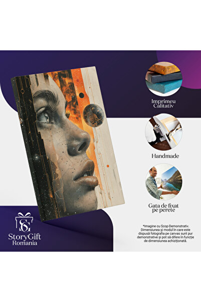 StoryGift Romania Tablou Canvas Fragment De Chip Feminin Ochii Ce Caută Finalitate Geometrie Stelară Și Planete ,