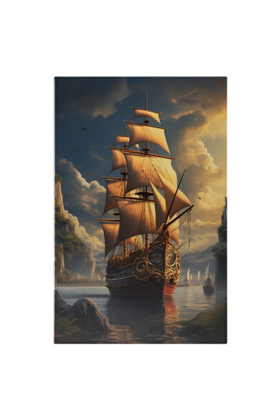 StoryGift Romania Tablou Canvas: Pictura Corabie De Pirati Cu Panzele Albe De...