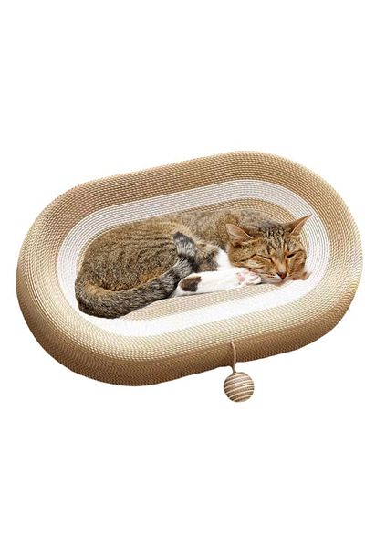 KidLe Oval Cat Scratcher Cardboard Cat Bed Cat Claw Nest Grinding Claws
