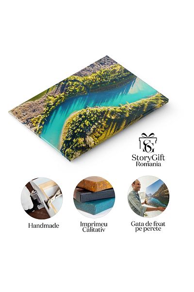 StoryGift Romania Tablou Canvas 90 x 60CM Raul in Padure, Privire Aeriana, peisaj, natura, apa, aeria,STG