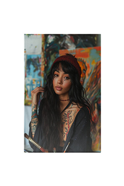 StoryGift Romania Tablou Canvas: Pictorita Bruneta In Aelierul De Lucru - Art...