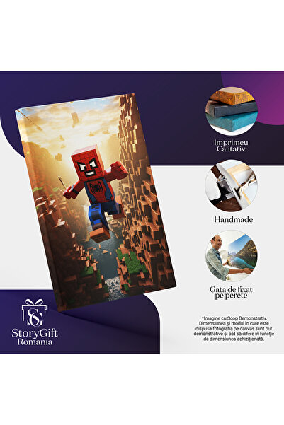 StoryGift Romania Canvas Print: Captain America Spider Man Flying Minecraft Character Clear Sky Video Games Painting
