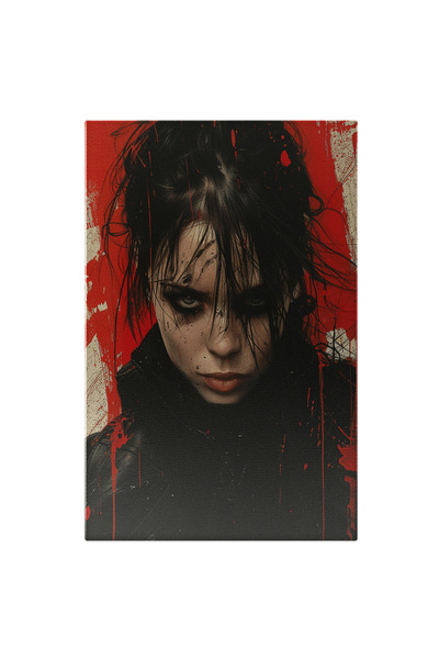 StoryGift Romania Tablou Canvas: Chip Întunecat, Machiat Cu Negru În Straie Negre Și Contraste De Roșu- Picturi