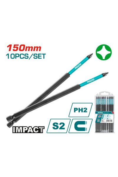 TOTAL Ph2 150mm 10pcs/set Black Long Screwdriver Bit Set