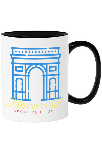 StoryGift Romania Cana Bucuresti - Arcul De Triumf, 330ml, Ceramica Cu Maner Negru, Cu Maner Negru Stg ,stg