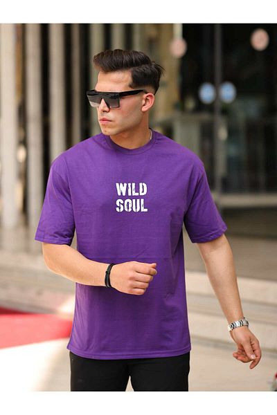 comstar Ανδρικό μπλουζάκι Wild Soul με στάμπα μεγάλου μεγέθους μωβ