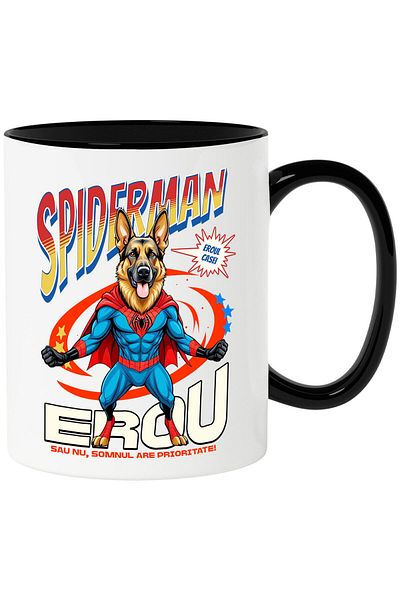 StoryGift Romania Cana Cu Ciobănesc German / German Shepherd Caine In Costum De Spiderman Cu Peler, Cu ,stg