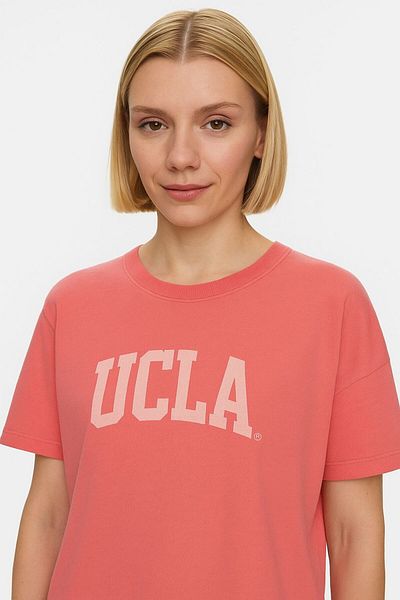 UCLA Everlee Hot Pink Crew Neck Stone Wash Printed Loose Fit Women's Tshirt