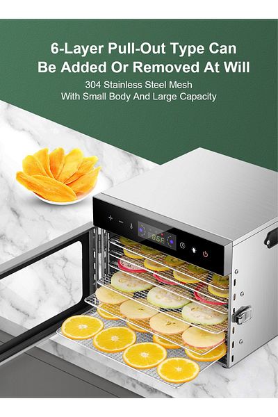 ET-LIFE Food Dehydrator Machine, 6 Layer Stainless Steel Trays Jerky Dryer for Fruit,Meat,Vegetables,Yogurt