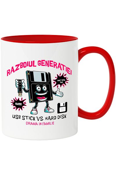 StoryGift Romania Cana Razboiul Generatiei Drama In Familie Date, 330ml, Ceramic Cu Maner Rosu, Cu Mane,stg