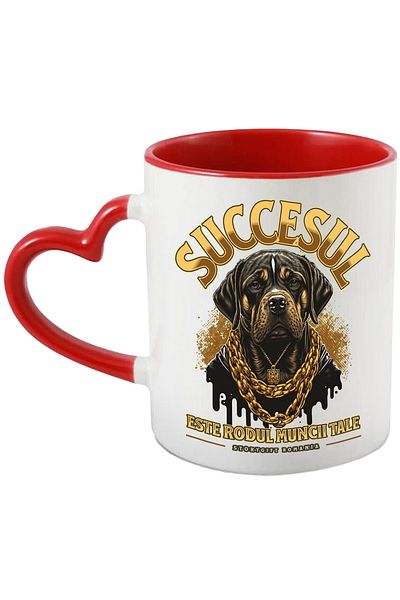 StoryGift Romania Cana Caine Gangster Cu Lant De Aur, Succes, 330ml, Ceramica Cu Maner Inima Rosie, Cu ,stg