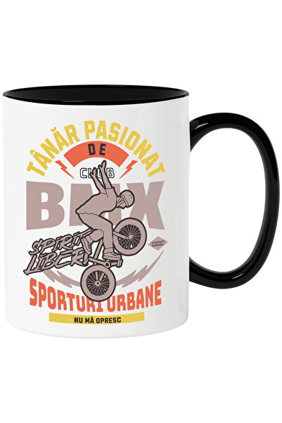 StoryGift Romania Cana Om Pe Bmx Sport Extrem Adrenalina Motivational, 330ml, Ceramica Cu Maner Ne, Cu ,stg