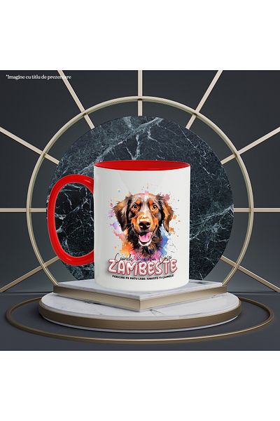 StoryGift Romania Mug With Message Smile, Love, Dog, Watercolor, Multicolor 330 ml, Ceramic c, With