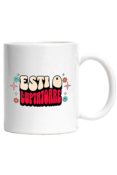 StoryGift Romania Cana Esti O Luptatoare, 330ml, Ceramic Cu Maner Alb, Cu Man...