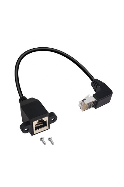 Qianrenon 90° angled RJ50 10P10C ethernet cable, metal/plastic, black, 30 cm