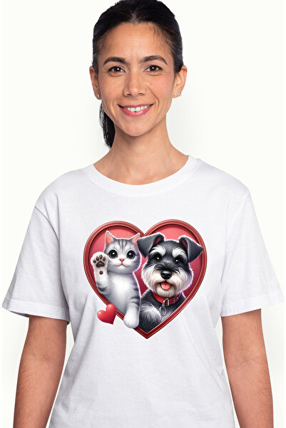 StoryGift Romania Tricou Femei Cu O Pisicuta Care Face Cu Mana Si Un Catel Bl...