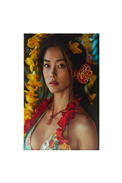 StoryGift Romania Tablou Canvas: Portret Hawaian Cu Flori Roșii La Gât- Fotog...
