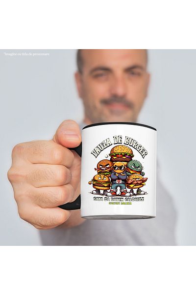 StoryGift Romania Burger Break Mug, Fight Calories, 330ml, Ceramic with Black Handle, With Black Handle